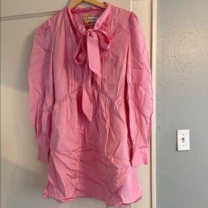 Self-Portrait Pink Long Sleeve Tie-Neck Dress